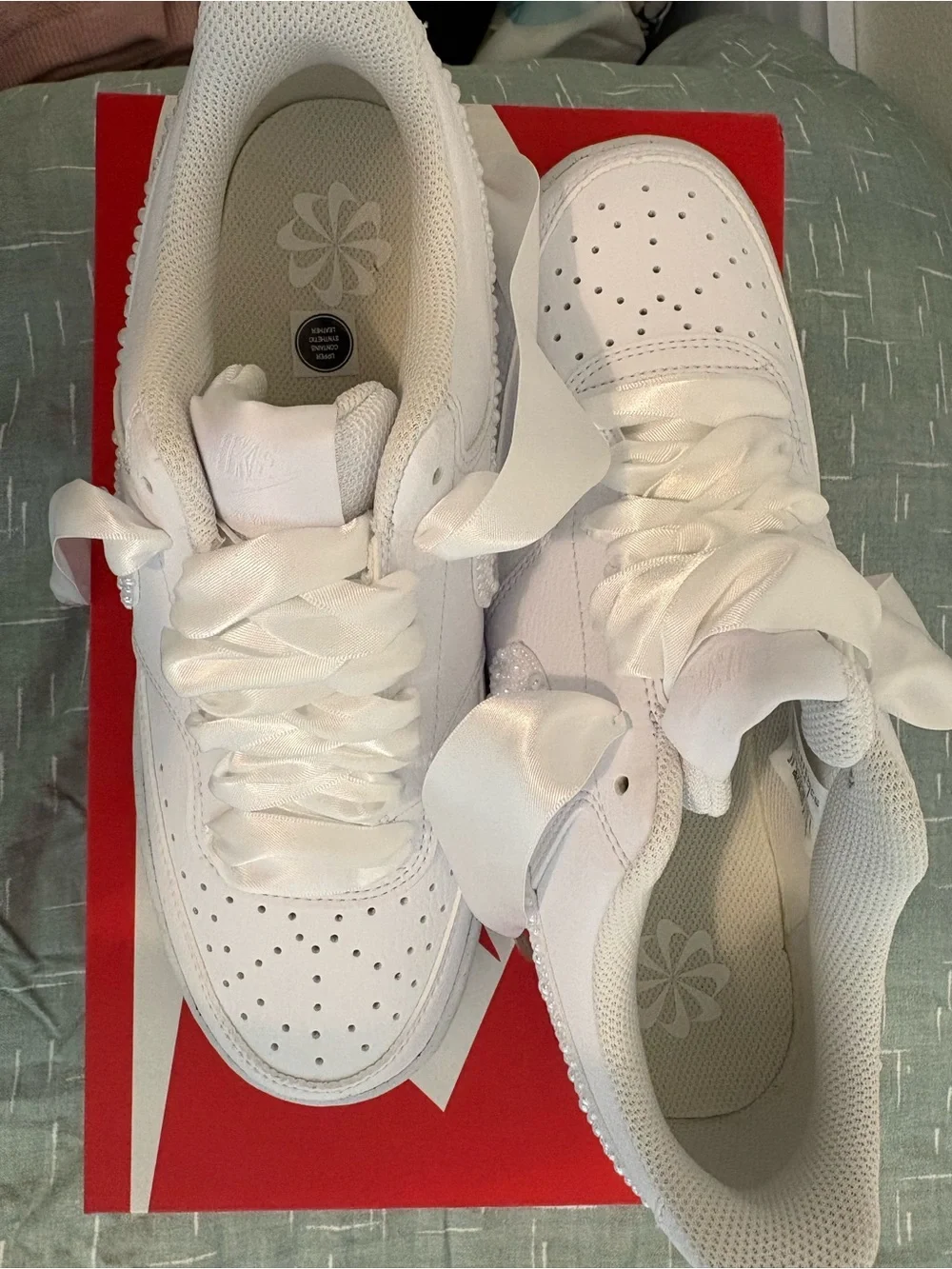 Nike White Low-Top Sneakers with Satin Ribbon Laces